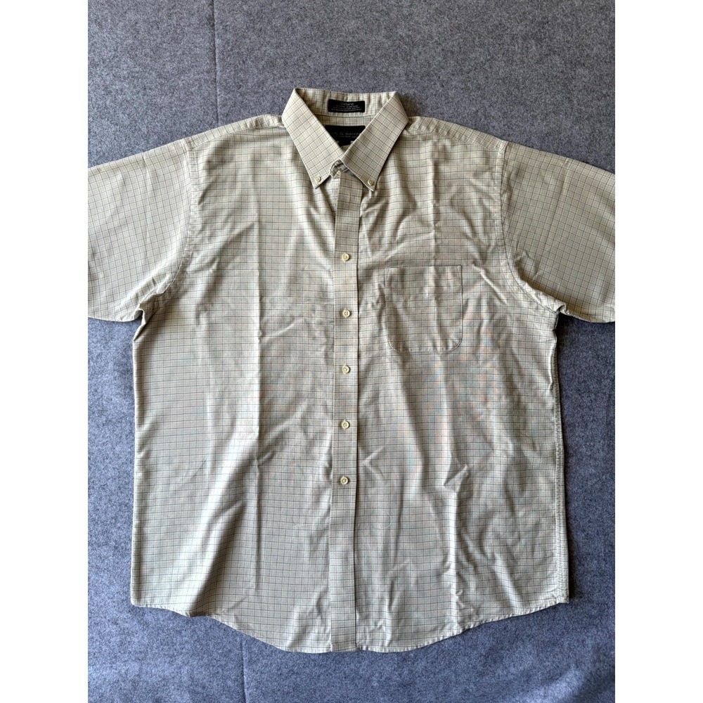 Croft & Barrow Oxford Dress Shirt Mens‎ 17.5 Beige Button Down Wrinkle-Resistant